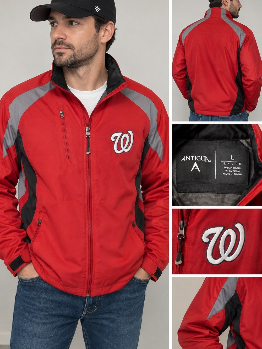 Antigua Men's Red Windbreaker Jacket with Gray & Black Accents